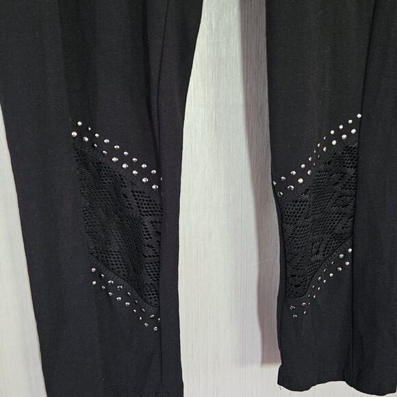 Roaman's Black Legging Lace Inserts Studs Cotton - size 14/16 - EUC (NWOT?) - Picture 5 of 10